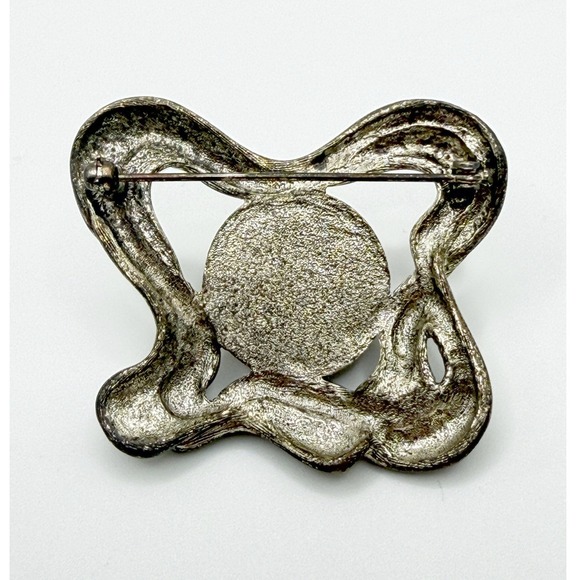 Vintage Tiger Eye Brooch Silver Tone Sculptural Pin 2 Inch - Picture 2 of 4